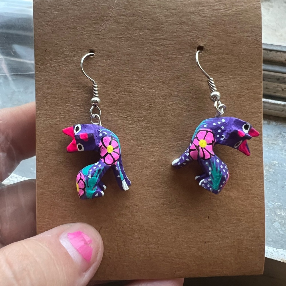 Mexicana Colorful handmade, hand painted alebreje earrings